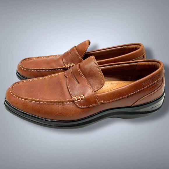 Men\'s Size 9.5 COLE HAAN GRAND OS Pinch Brown Leather Penny Loafers VGUC main image 8